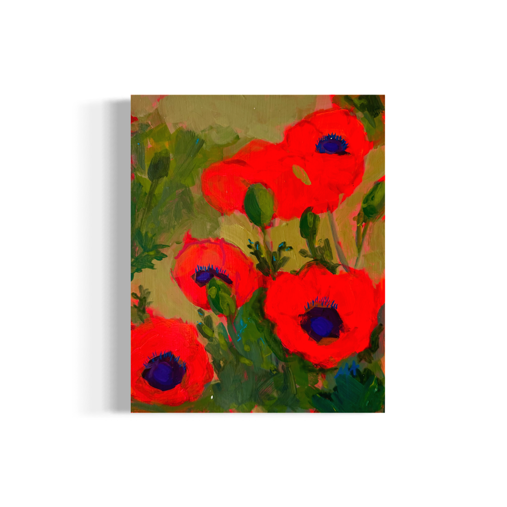 'Poppy Study No. 4' original acrylic red poppy floral painting by Molly Alexander, 8x10 inches, Carlsbad CA artist