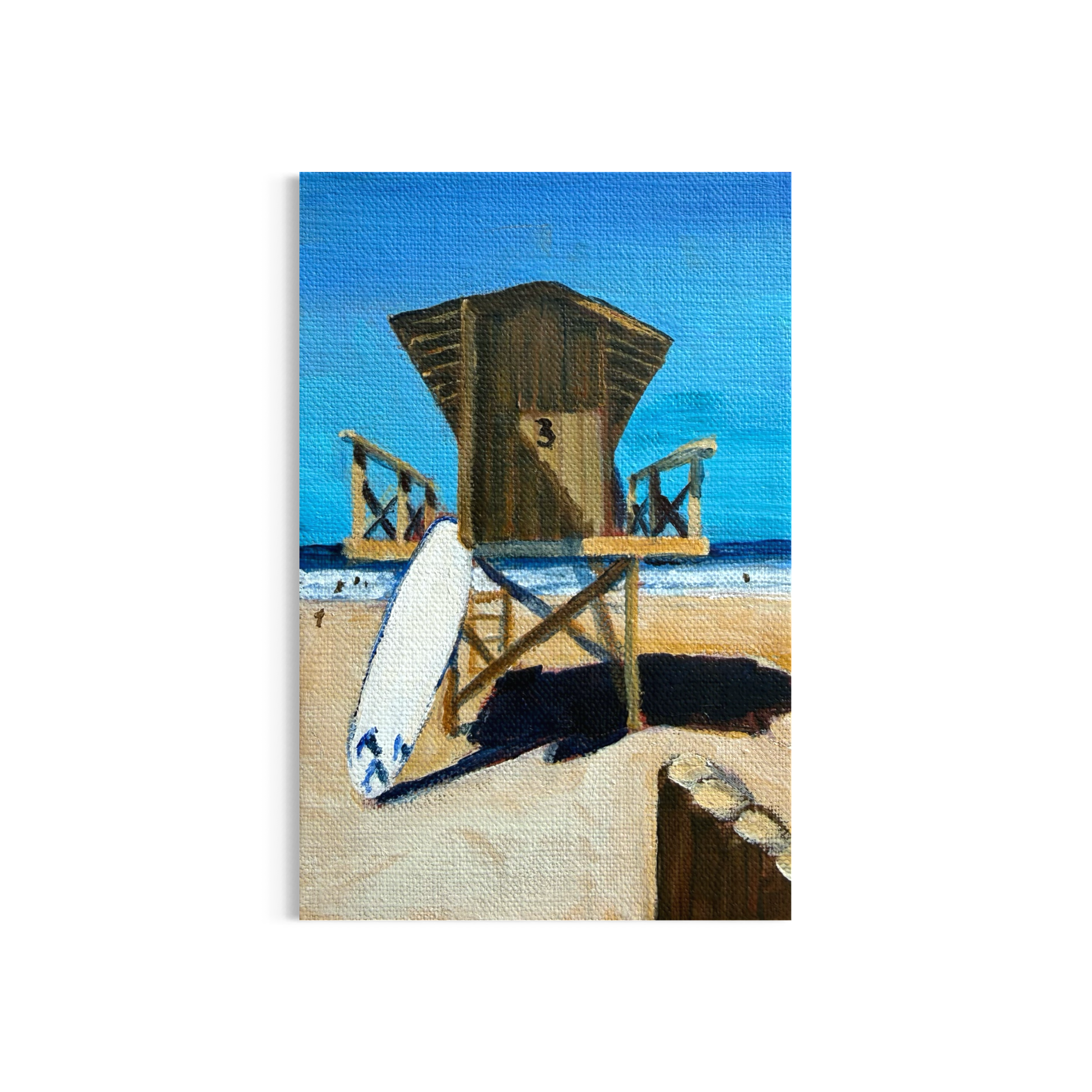 94/100: Lifeguard Tower | Original Acrylic Painting on linen board, 4x6"