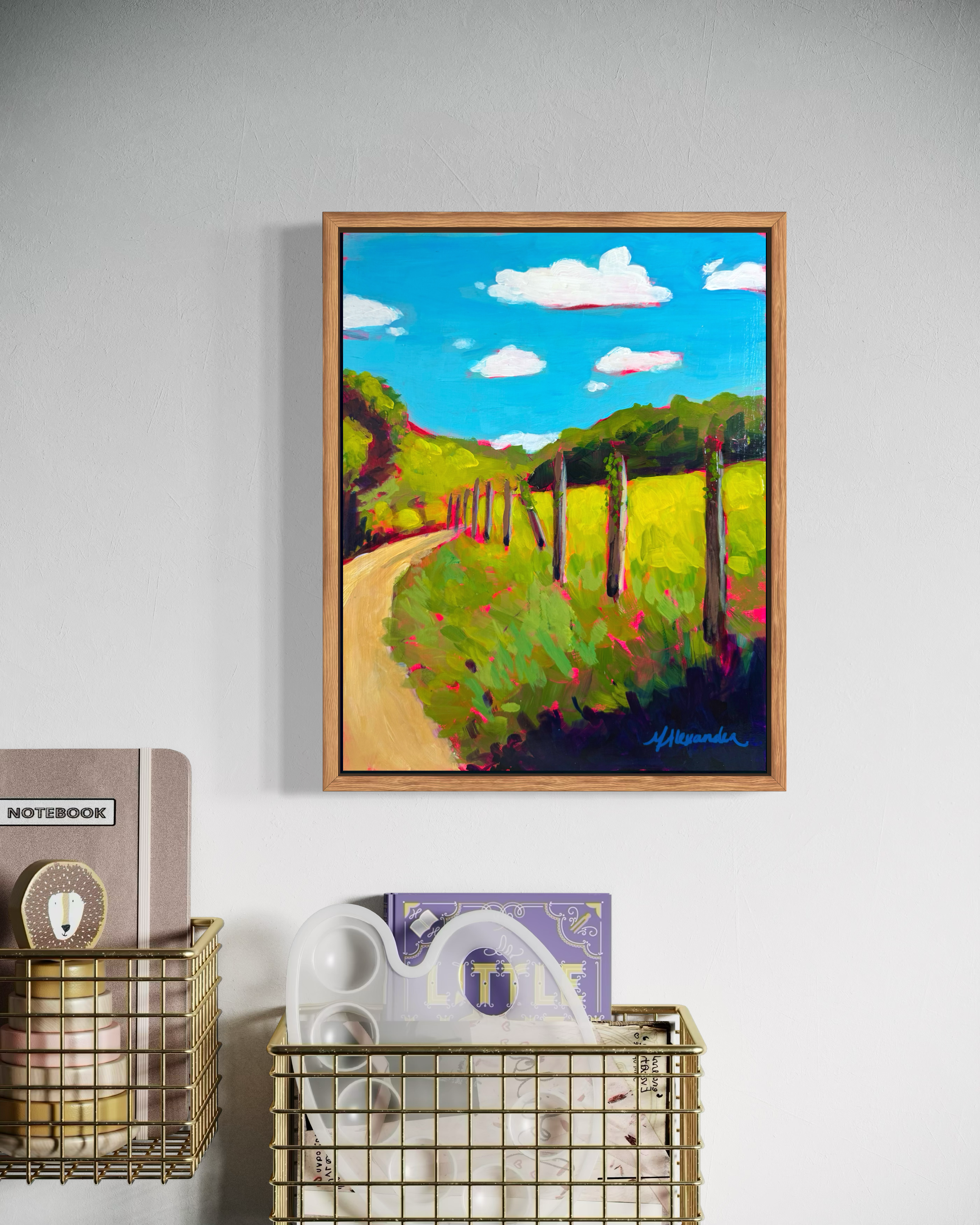 "La Marche de la Vache" original acrylic French countryside landscape painting by Molly Alexander, 11x14 inches, Carlsbad, CA artist