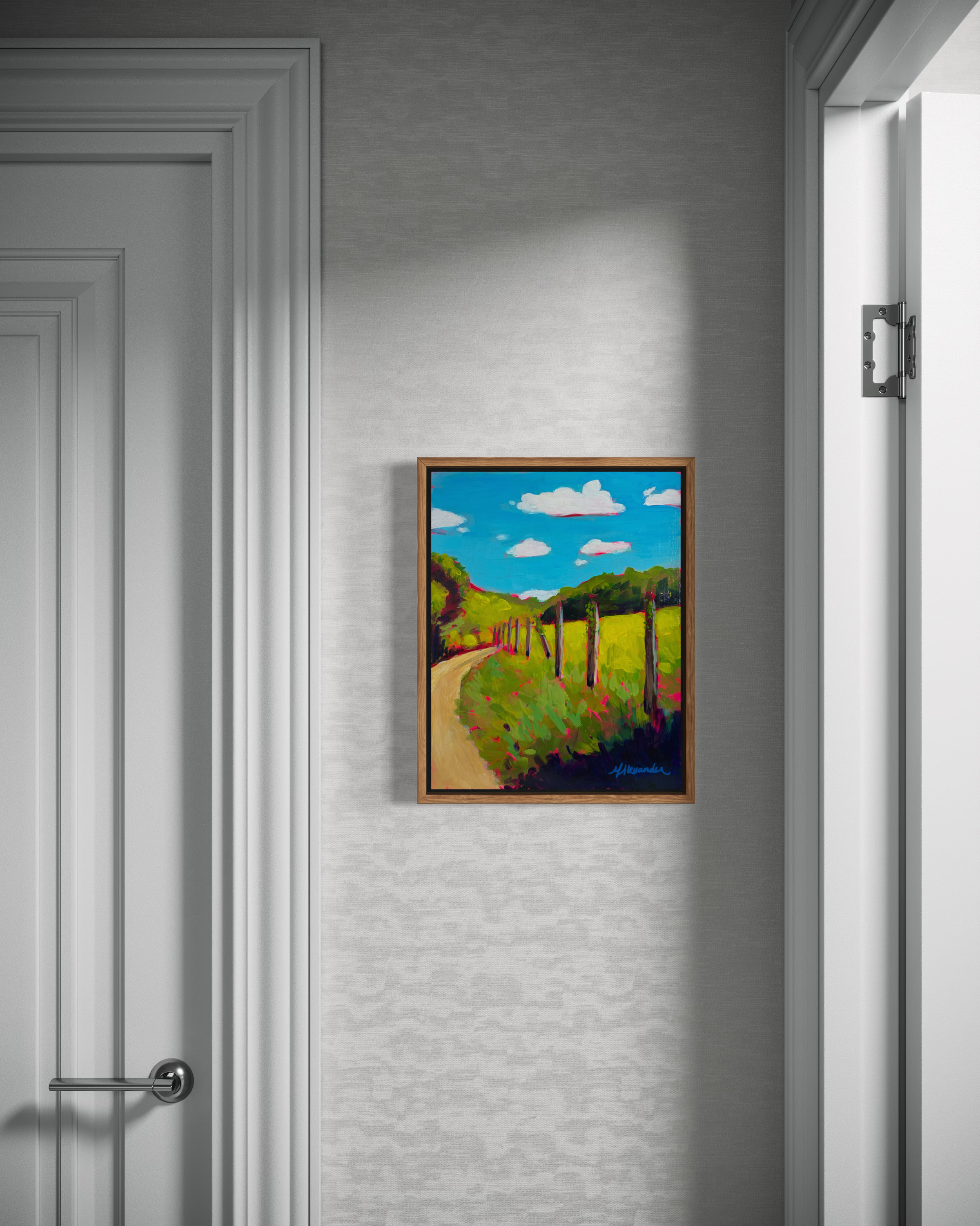 "La Marche de la Vache" original acrylic French countryside landscape painting by Molly Alexander, 11x14 inches, Carlsbad, CA artist