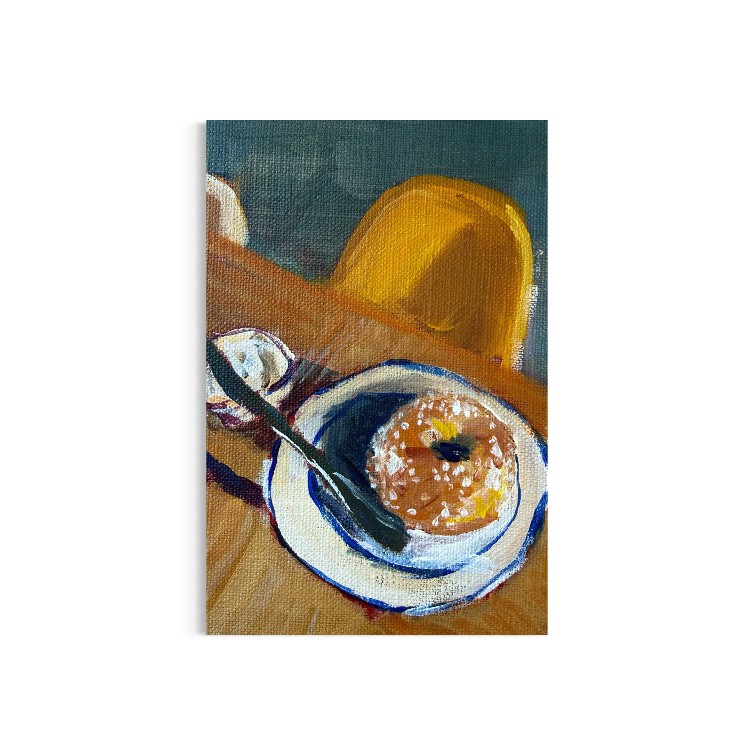 14/100: Bagel | Original Acrylic Painting on linen board, 4x6"