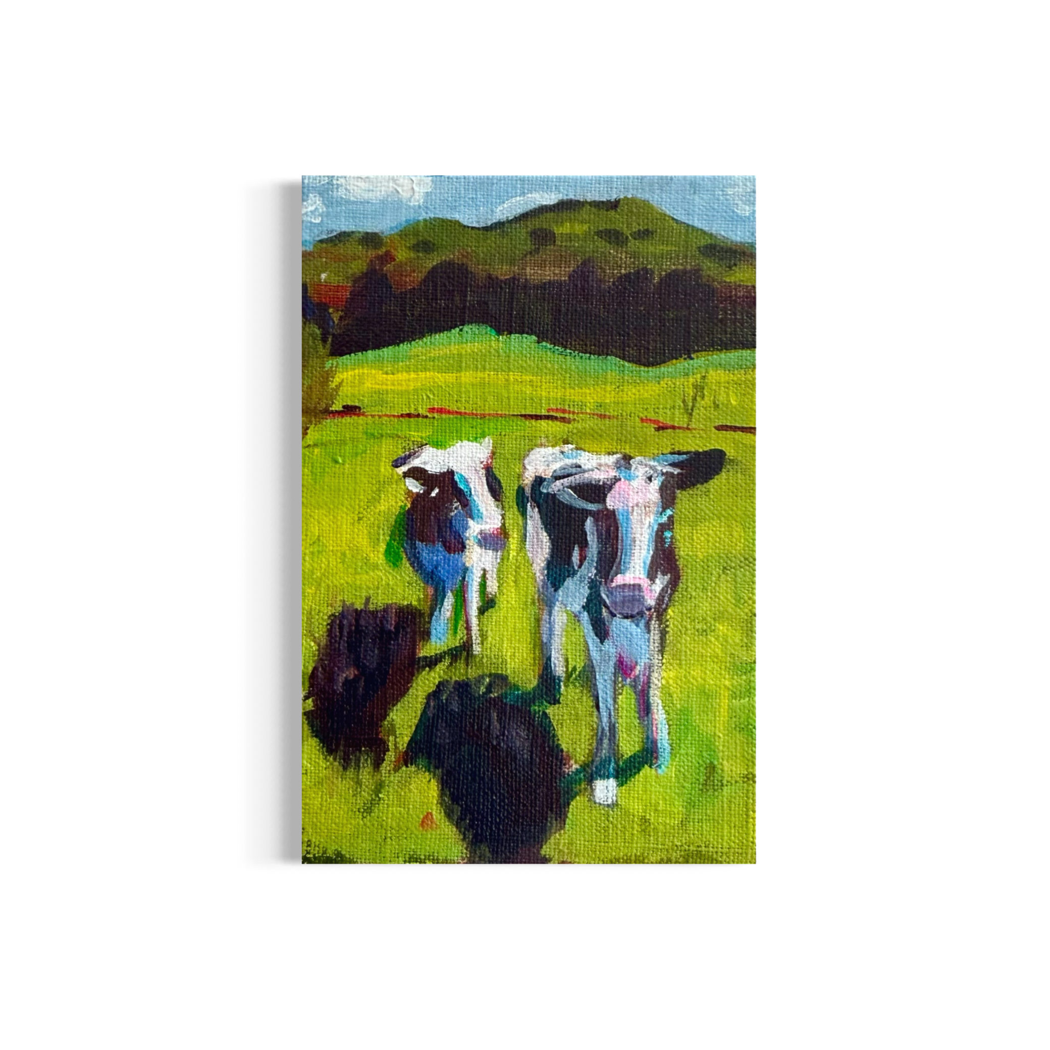 51/100: Orquevaux Cows | Original Acrylic Painting on linen board, 4x6"