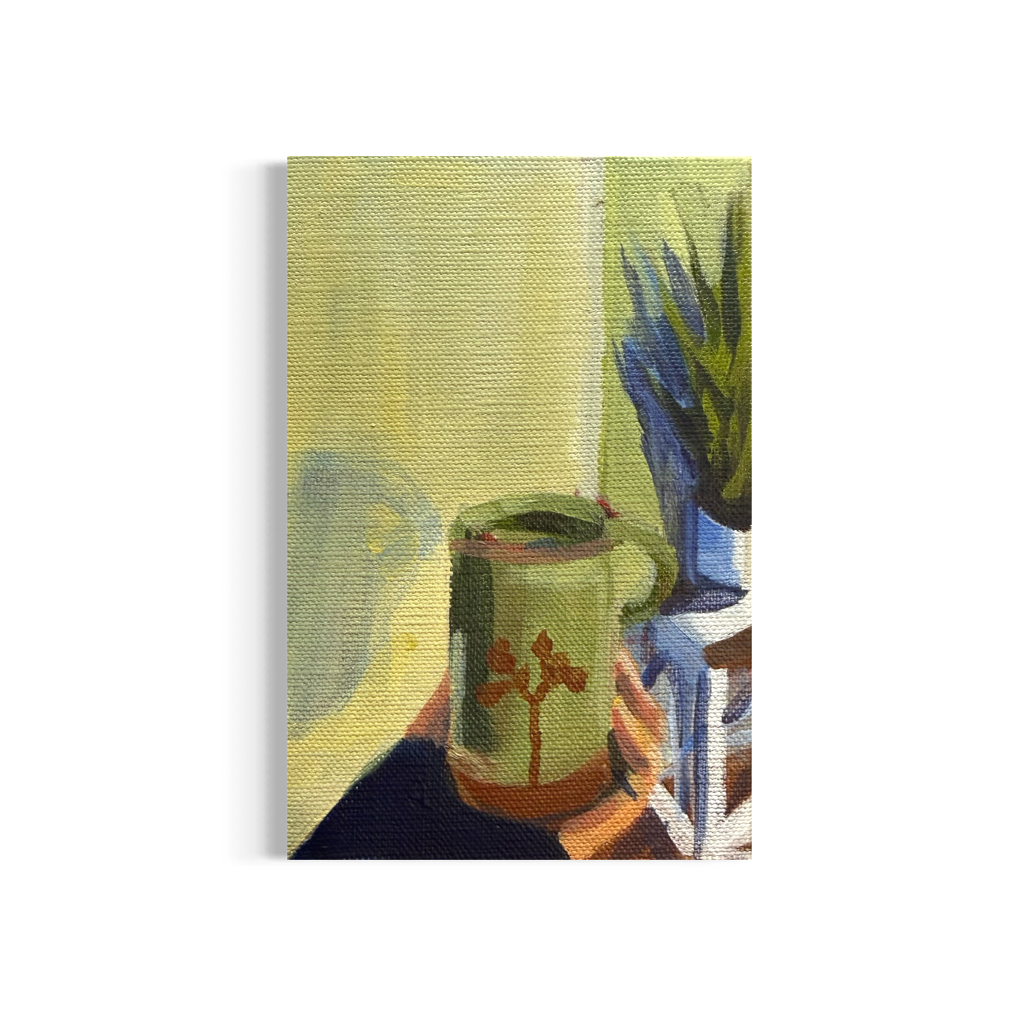 38/100: Green Mug Matcha | Original Acrylic Painting on linen board, 4x6"