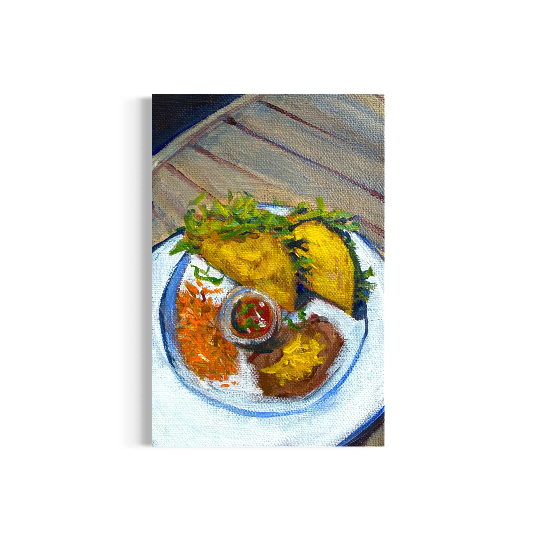 70/100: Taco Combo | Original Acrylic Painting on linen board, 4x6"