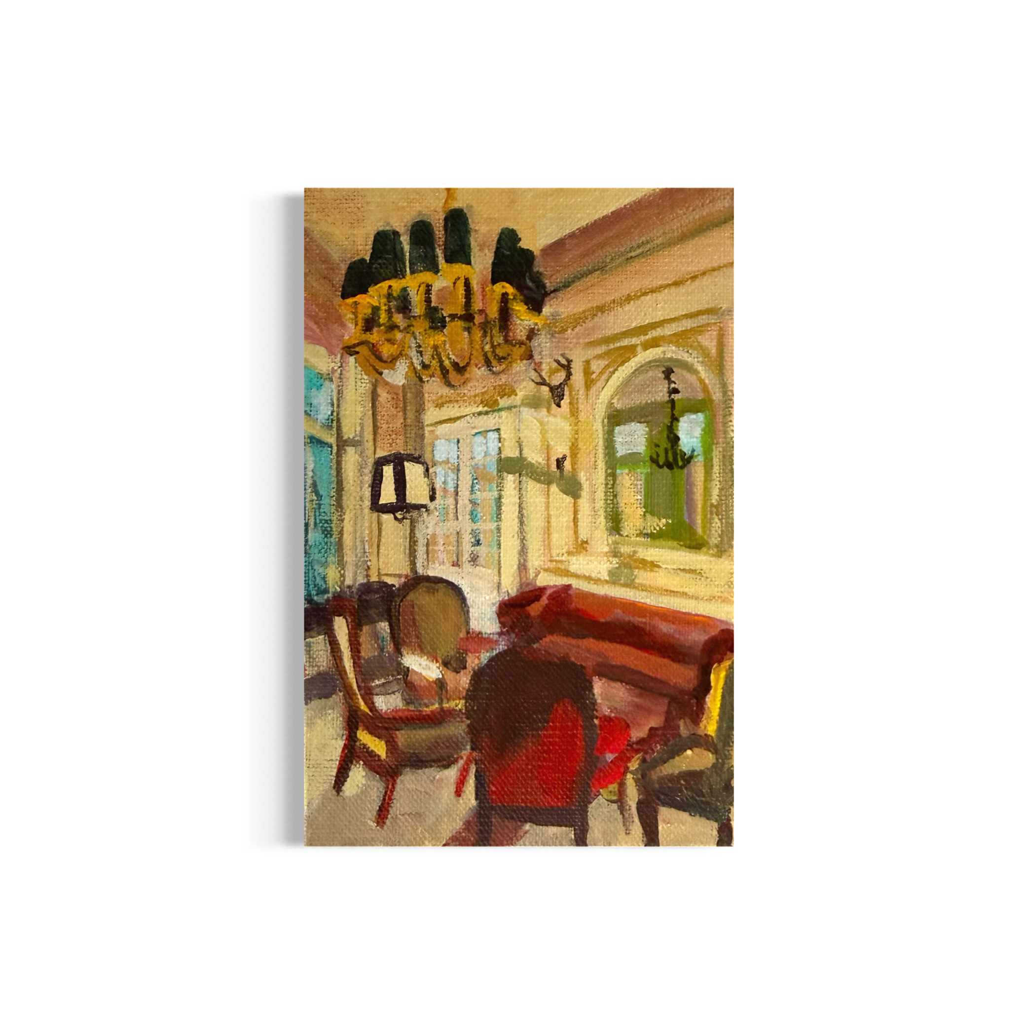 75/100: Chateau Sitting Room | Original Acrylic Painting on linen board, 4x6"