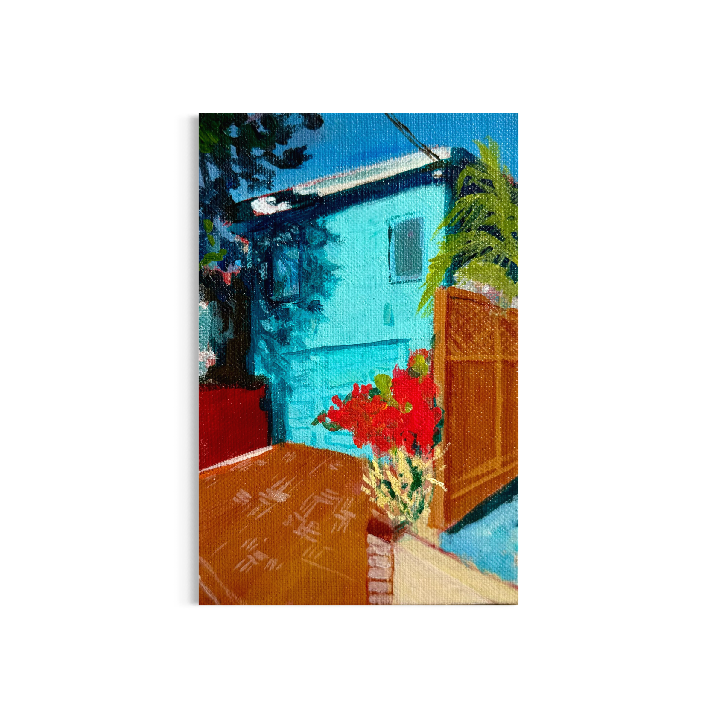 90/100: Leucadia Blue House | Original Acrylic Painting on linen board, 4x6"