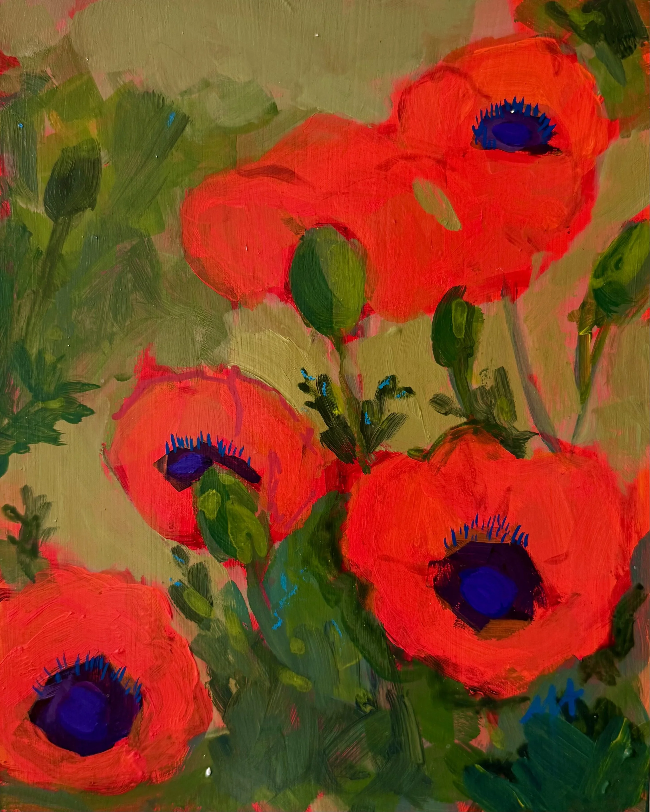 'Poppy Study No. 4' original acrylic red poppy floral painting by Molly Alexander, 8x10 inches, Carlsbad CA artist