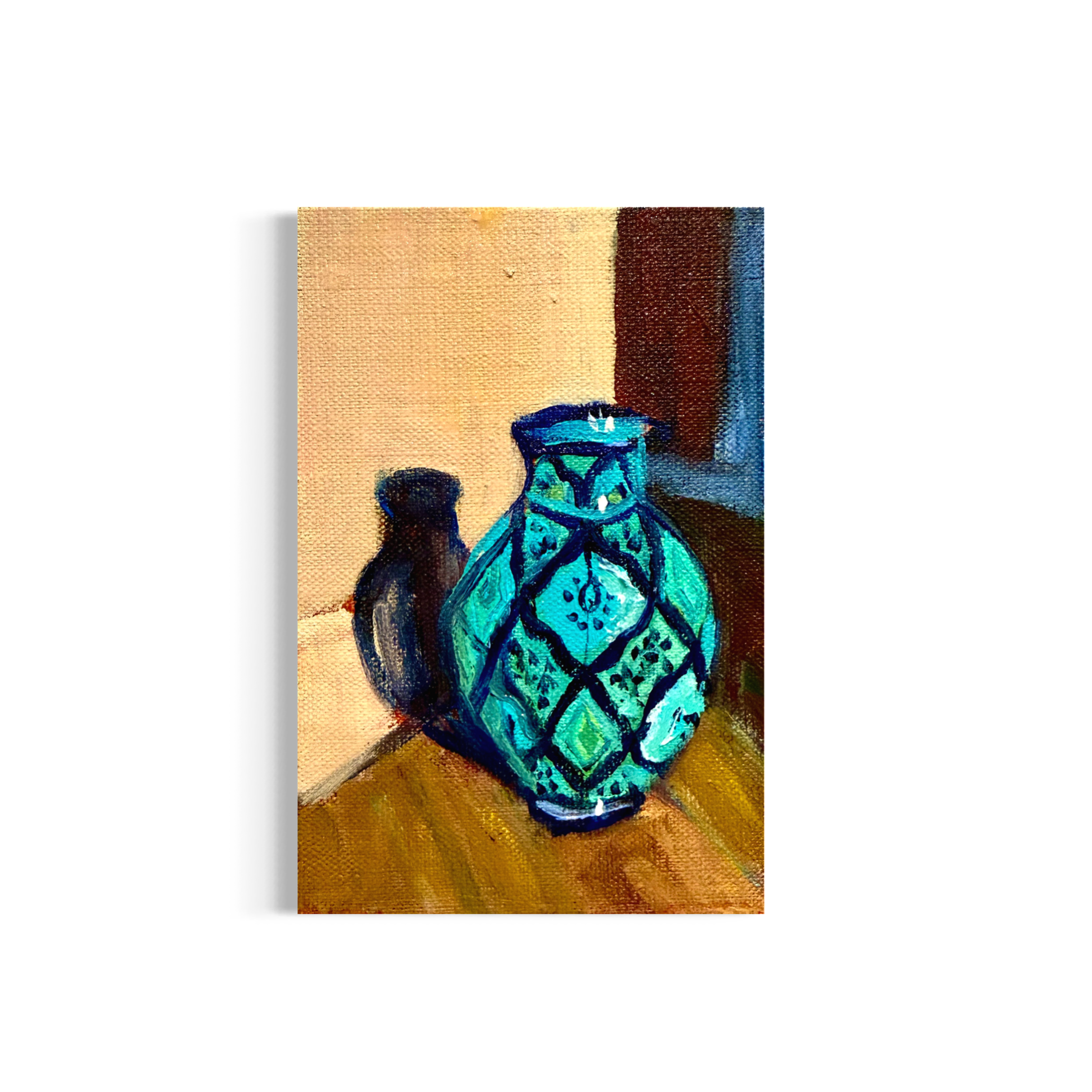 7/100: Turquoise Vase | Original Acrylic Painting on linen board, 4x6"