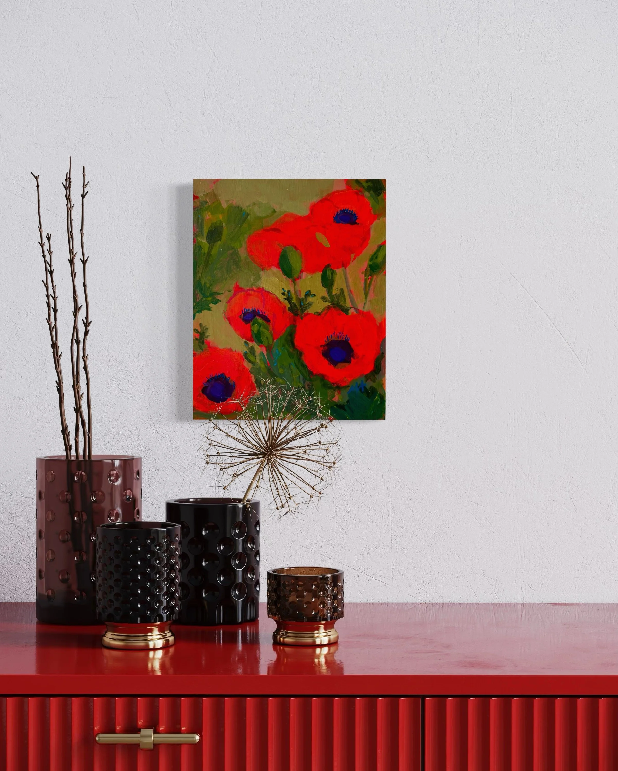 'Poppy Study No. 4' original acrylic red poppy floral painting by Molly Alexander, 8x10 inches, Carlsbad CA artist