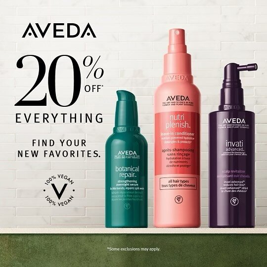Happy New Years everyone! As our first post in 2024, we'd like to announce that we've having a 20% off sale for all Aveda products at our location for the month of January. Stock up on your faves while you can 🎉 #aveda