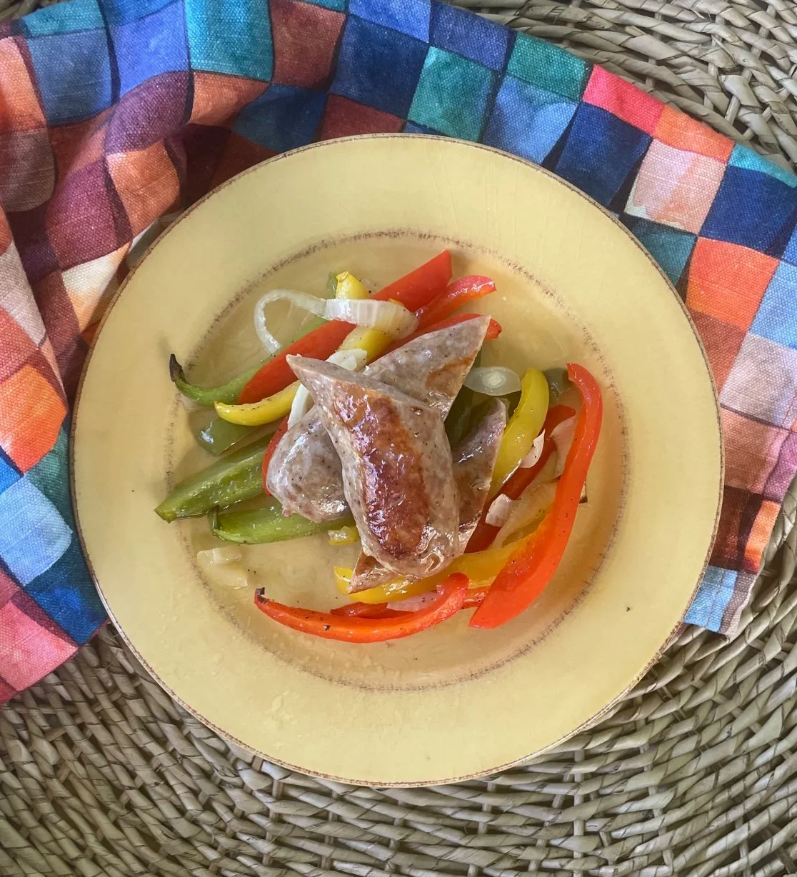 Sheet Pan Bratwurst, Onions, and Peppers
