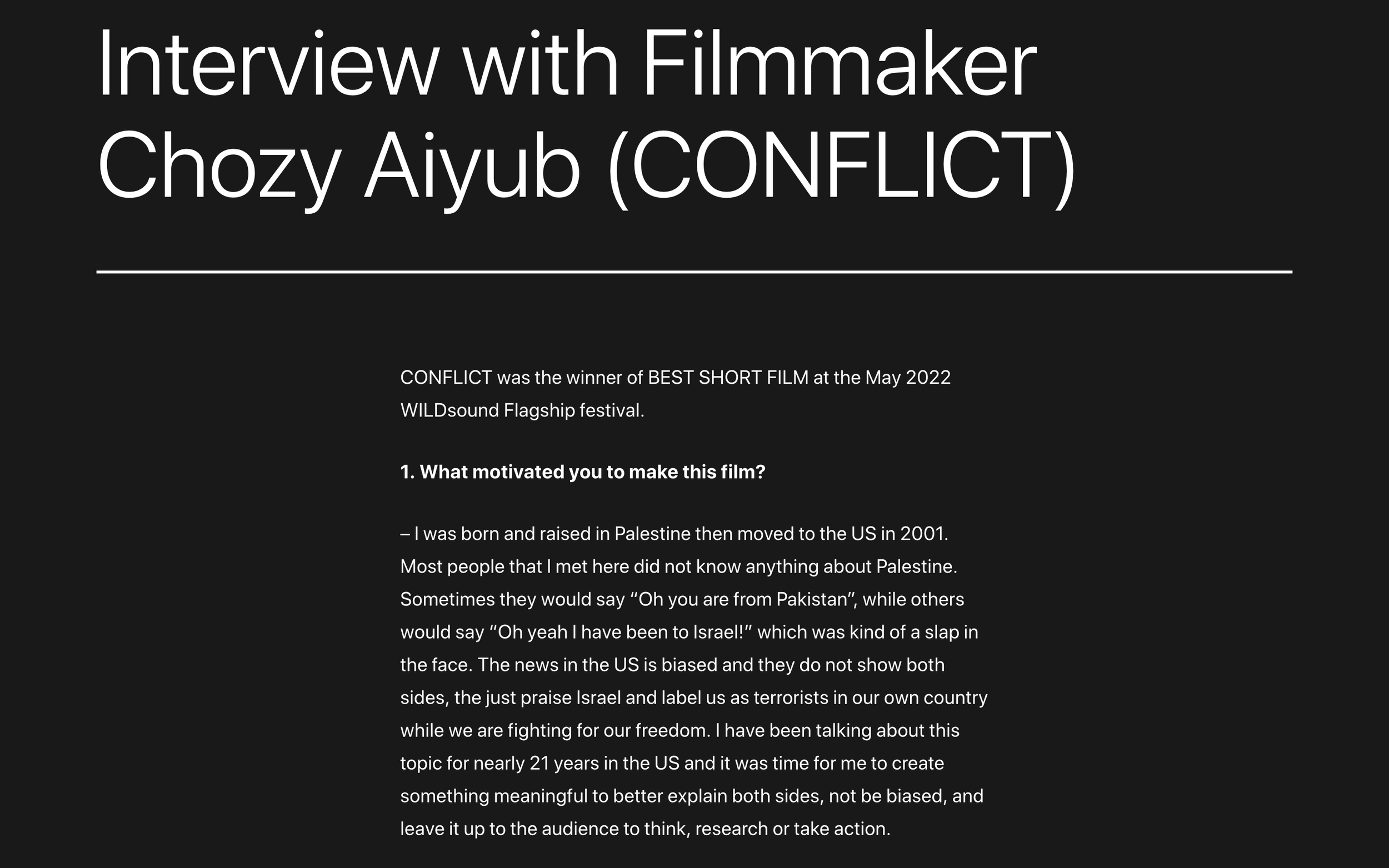 Interview with Filmmaker Chozy Aiyub (CONFLICT)