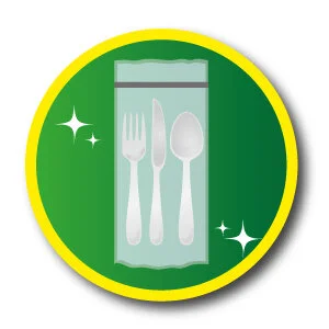 Plastic-wrapped cutlery to prevent contamination