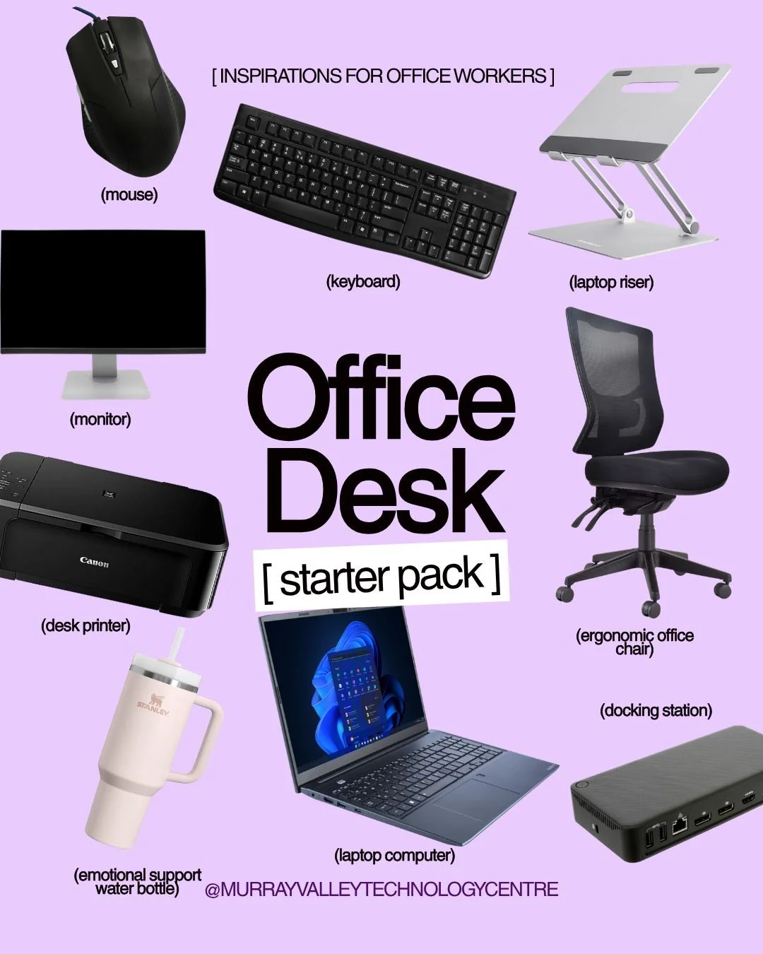 And the best part of this pack? We stock them all! Minus the emotional support water bottle... 👀

Need more inspiration for your desk fit out? Drop in and see the staff here, Tayte and Mal are sure to help you out with your every office need! 🫶

Co