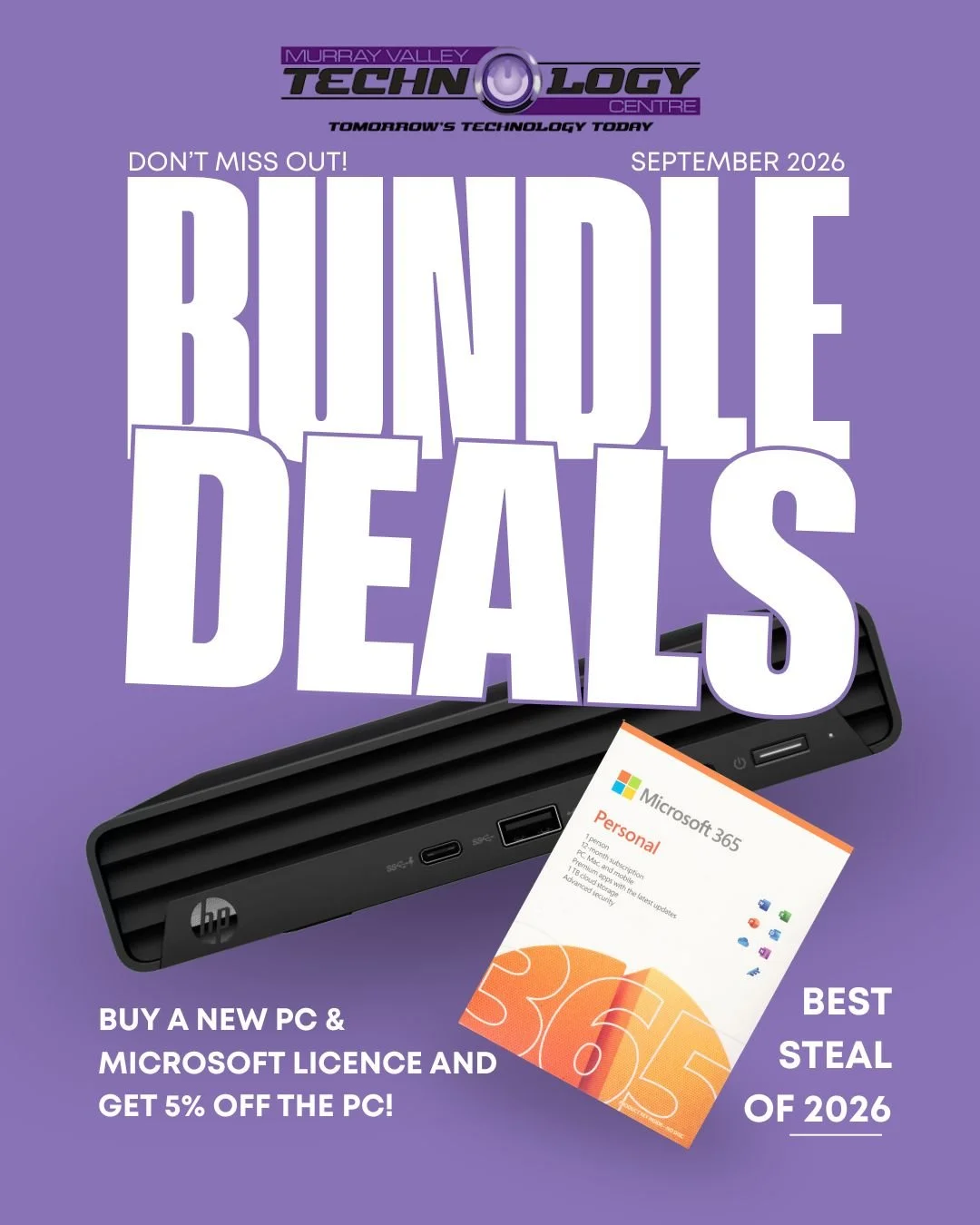 Here's the maths: Buying a new PC and a Microsoft 365 licence separately costs you more than doing it together (we've all been there, checking two receipts and sighing). 🤭

Bundle them with us instead and get 5% straight off the price of the PC - ac