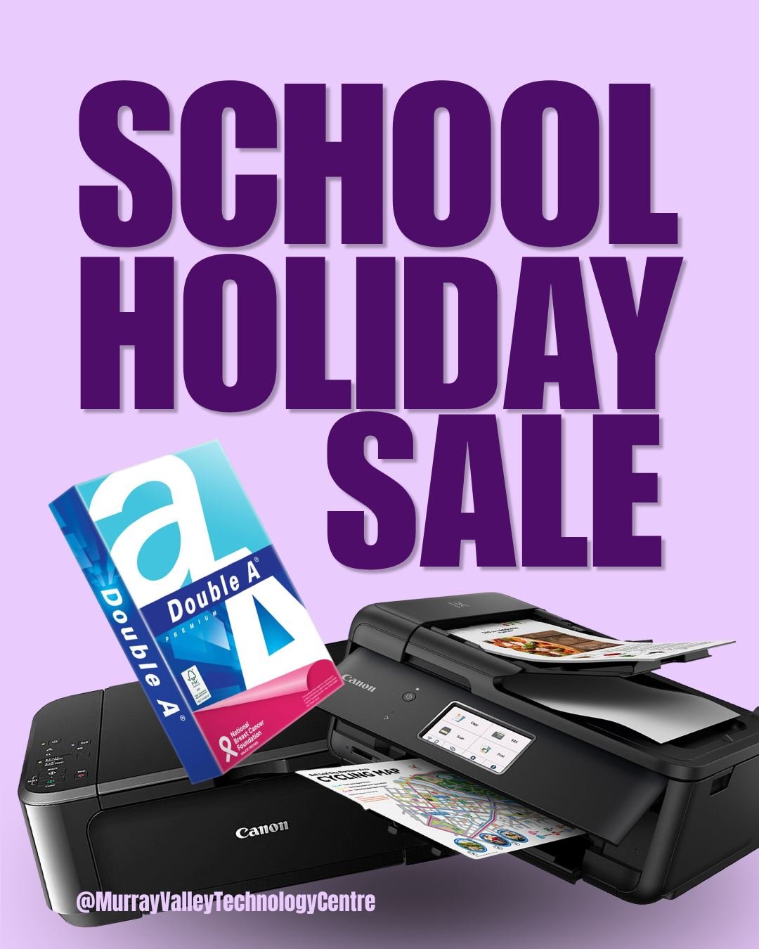 🖨️ SCHOOL HOLIDAY SALE is on! 
Grab a Canon home inkjet printer and get a FREE ream of Double A paper thrown in - perfect for getting back-to-school ready. 

It's almost the last week of the holidays, so don't wait! Offer ends 9th October. 📄

Only 
