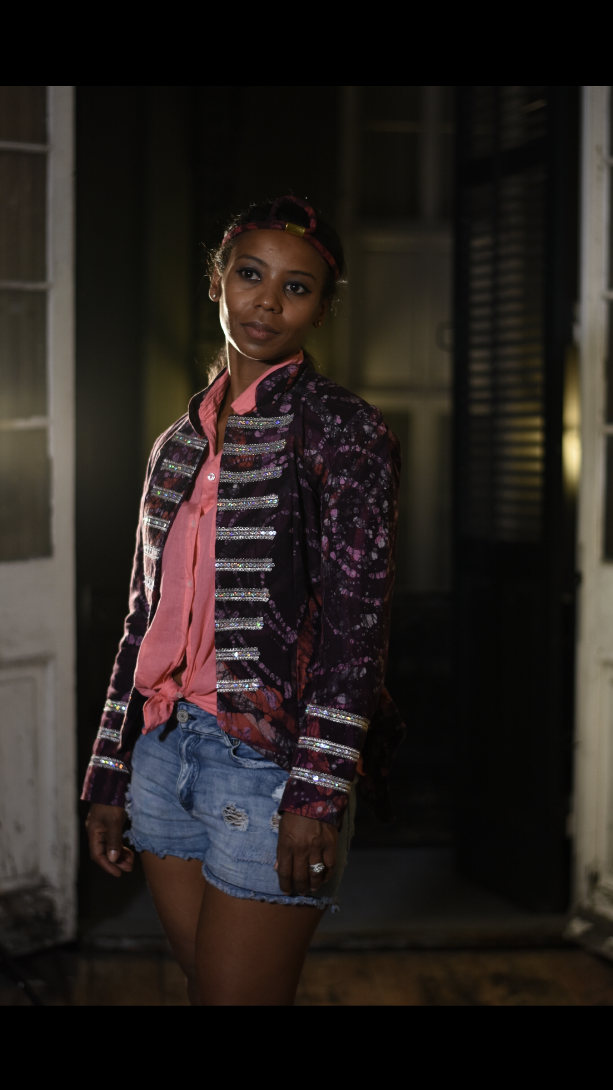  Channel is wearing custom Mabel jacket and roped head band.  