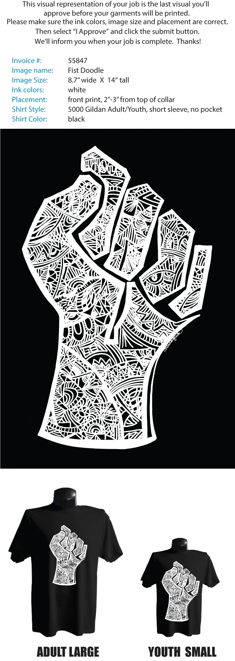 Power Fist Doodle Tee (White Ink)