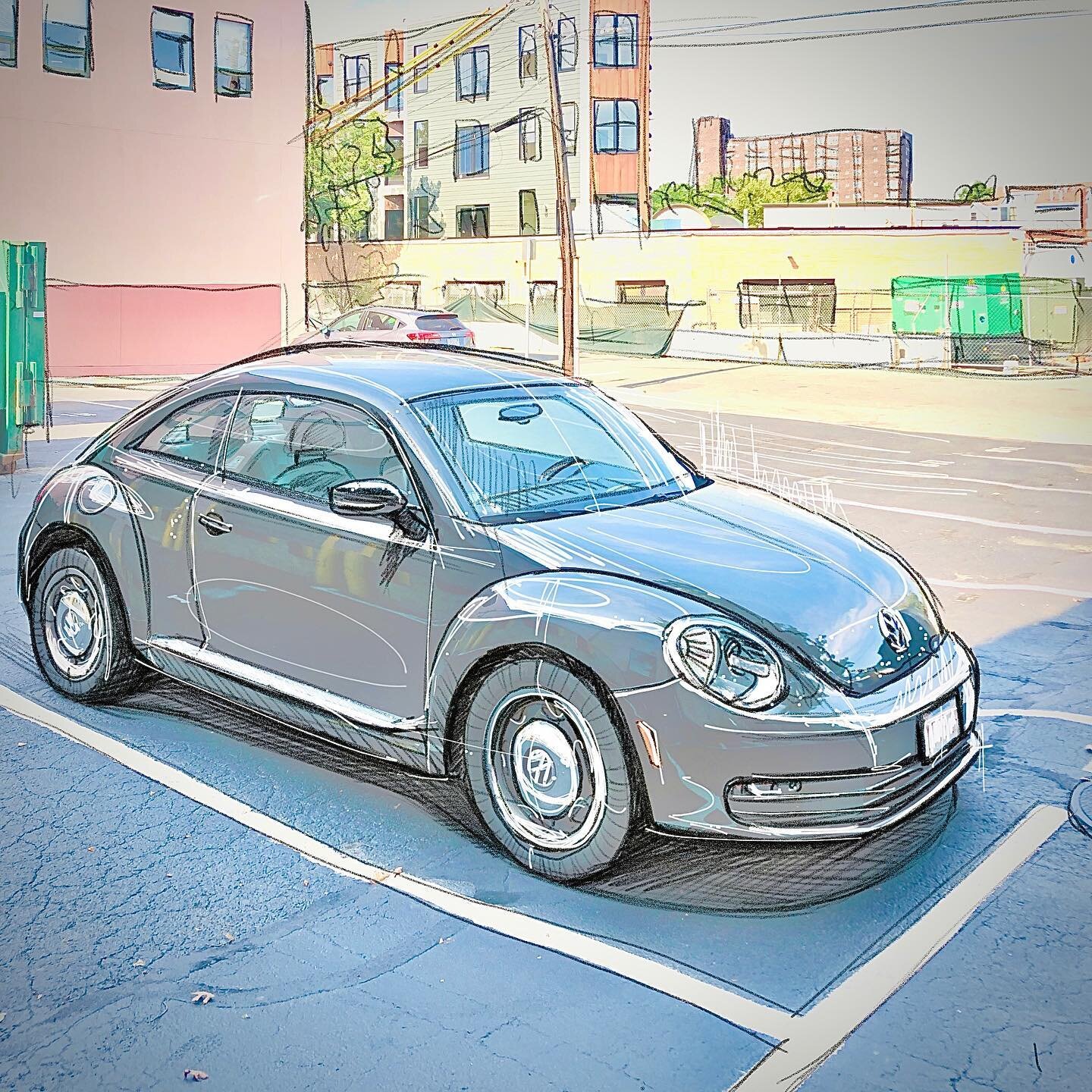 VW New Beetle #car #vwbeetle #streetphotography  #dailyart #sketch #sketchbook #streetart #vwlife