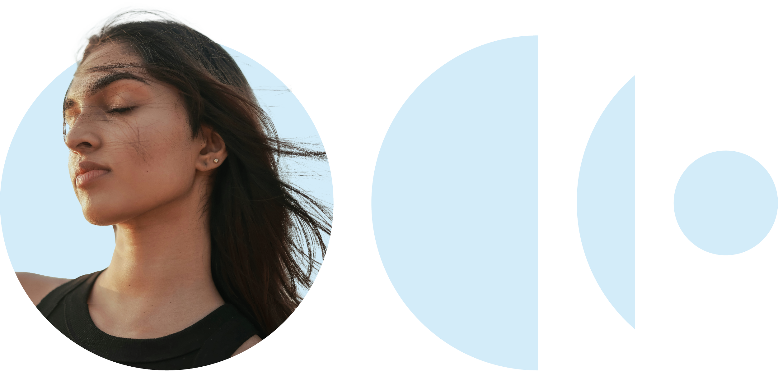 Woman with eyes closed, placed within graphic shapes