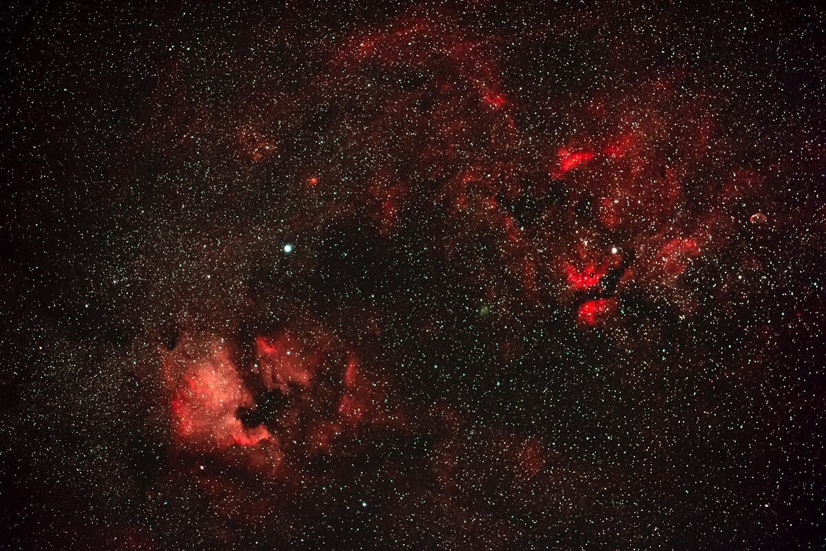 Single Exposure!
This is just ONE, 120 second exposure of the area surrounding the bright stars Deneb (middle left) and Sadr (middle right) in the constellation Cygnus about a week ago in a Bortle Class 2 site in California&rsquo;s High Sierra. I sim