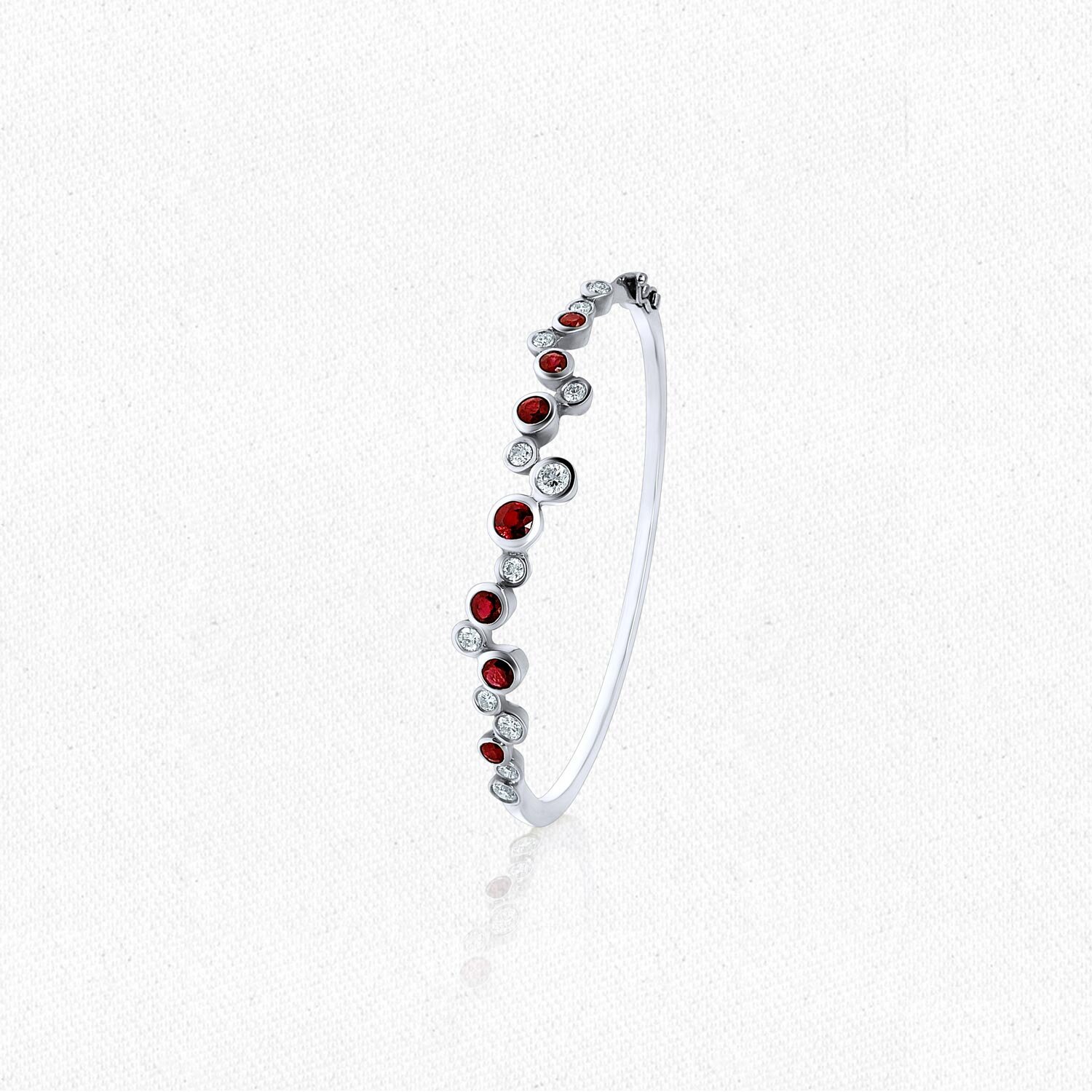 'Cascade' Bangle with Natural Burmese Ruby & Diamond - White Gold