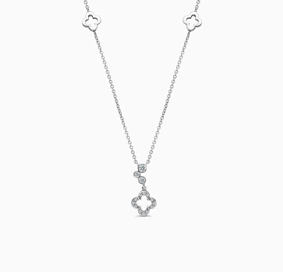 Diamond Clover Necklace White Gold