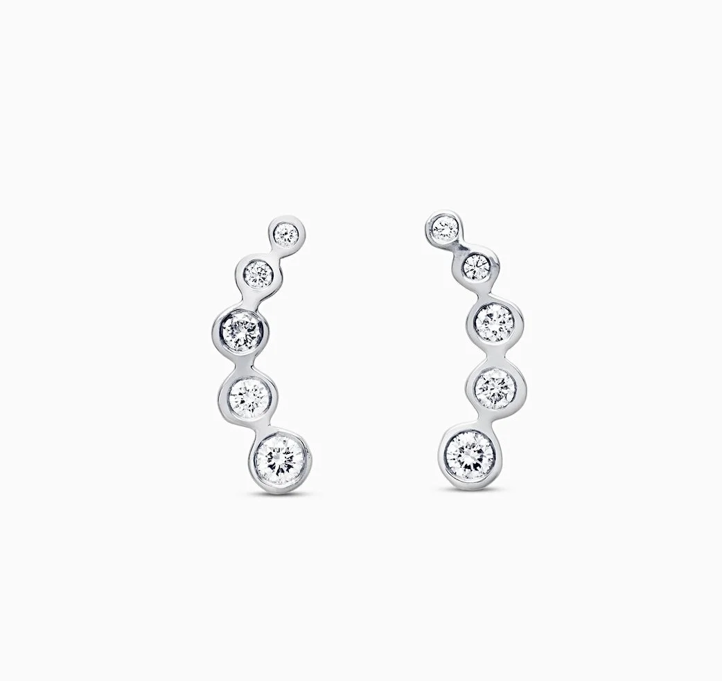 Five Stone Crescent Earring - White Gold