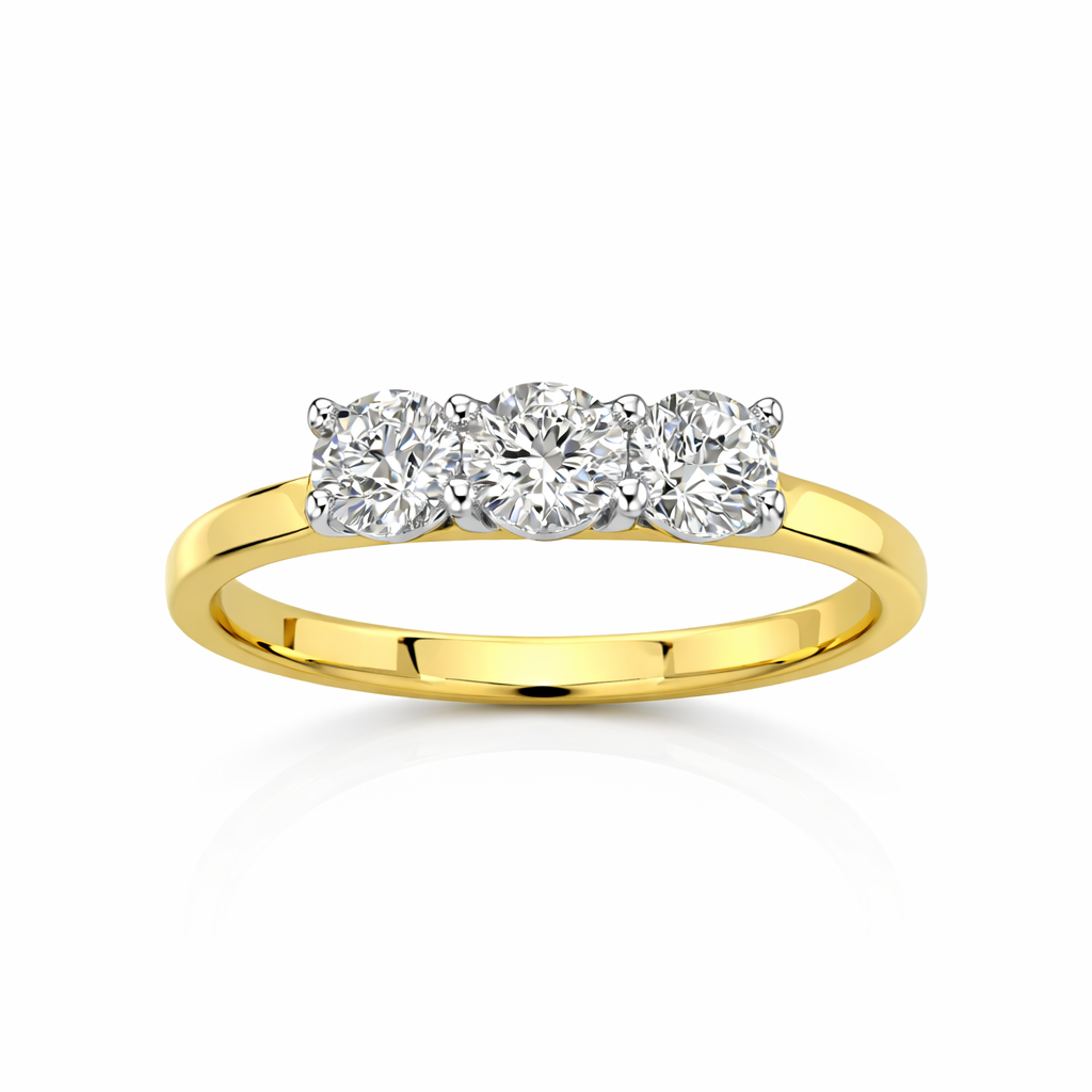Round Brilliant Cut Trilogy Ring In Yellow Gold