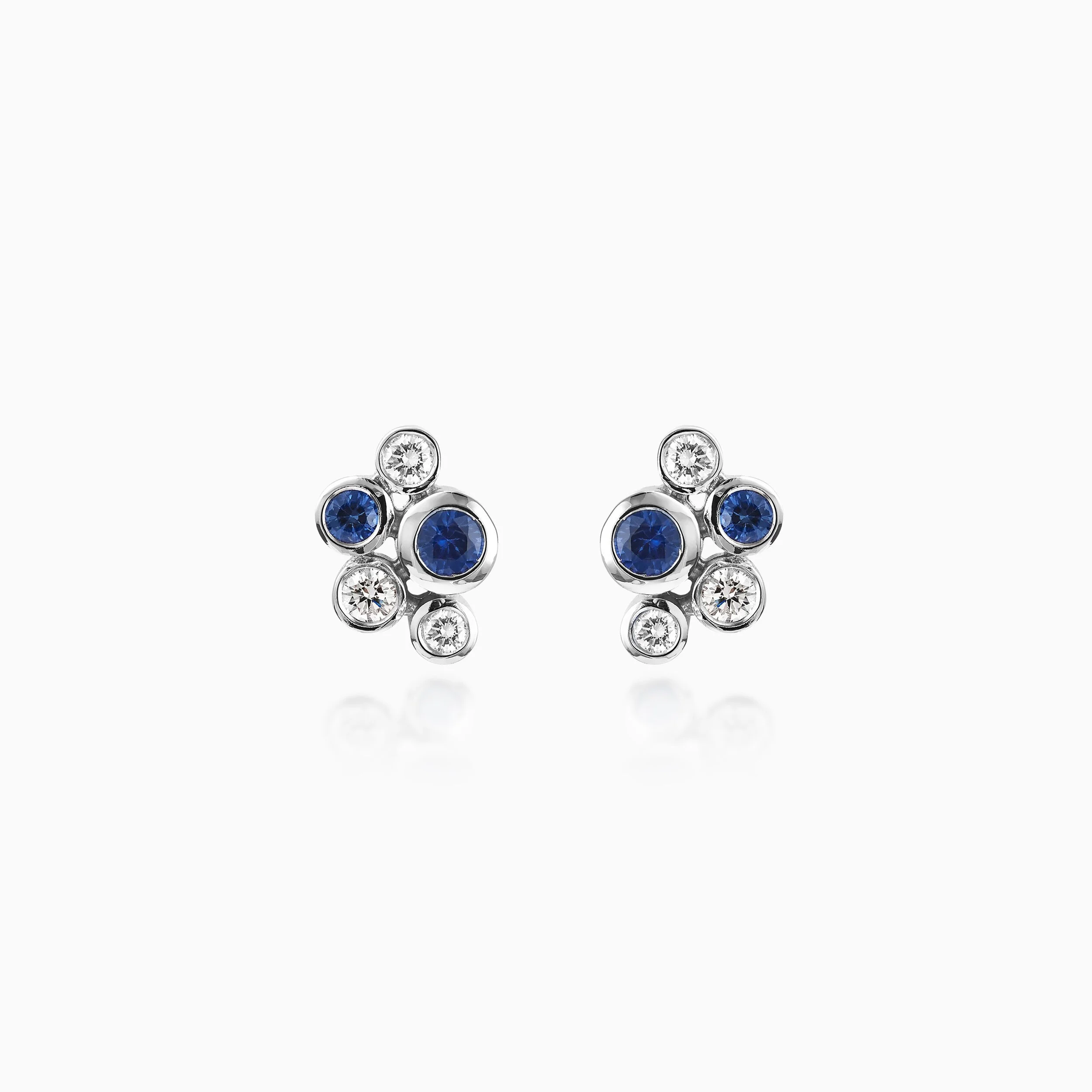 Cornflower Sapphire Cluster Earrings in White Gold