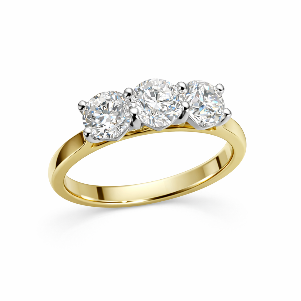 Round Brilliant Cut Trilogy Ring In Yellow Gold
