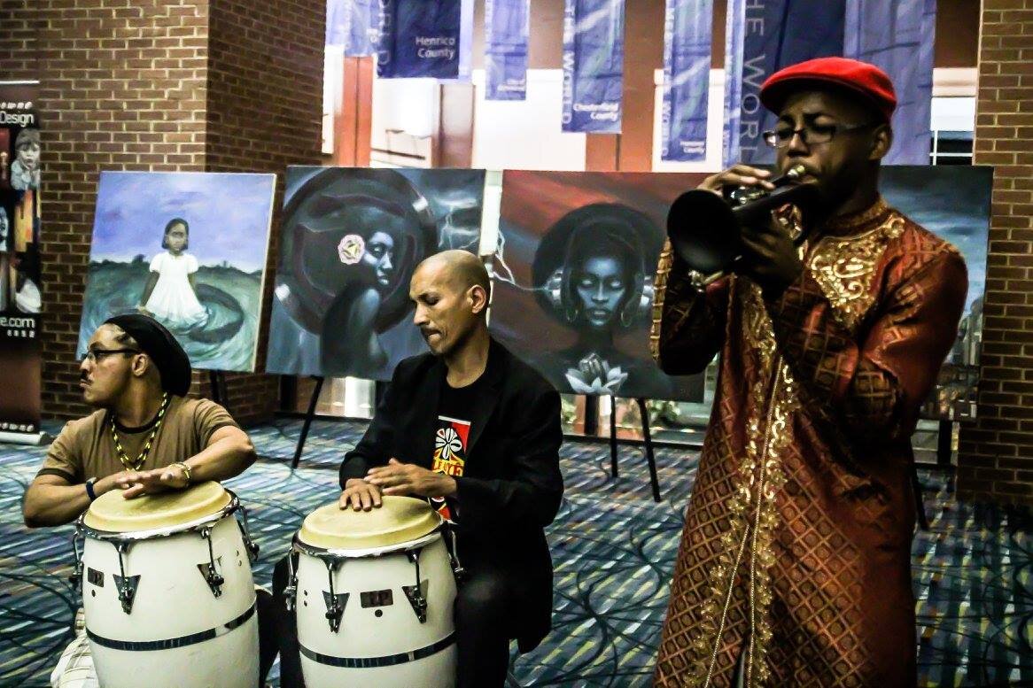 Drums No Guns w/ Victor Haskins; S Ross Brown artwork in the background