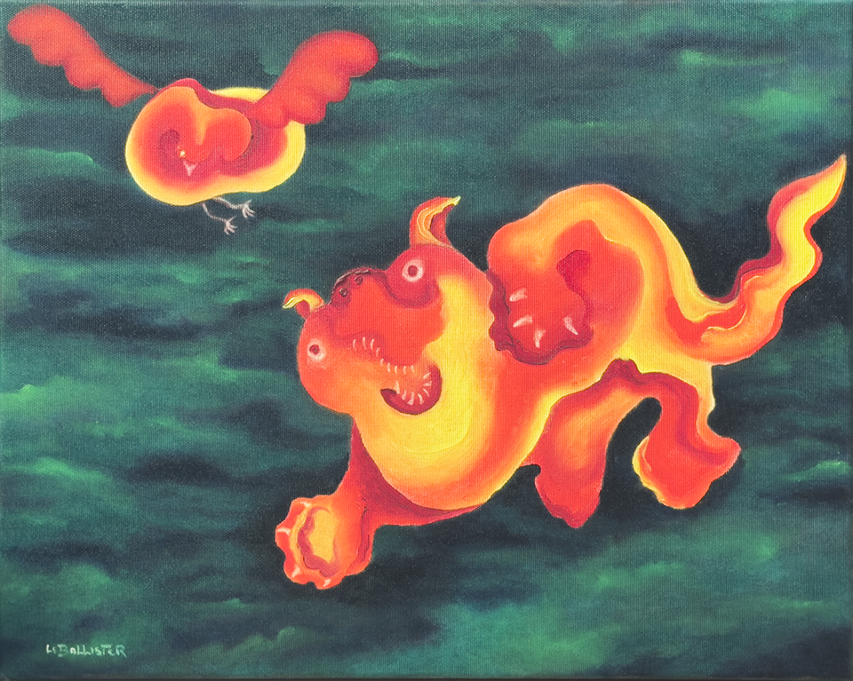 Chow Chow and Bird - Oil on Canvas - 40cm x 50cm