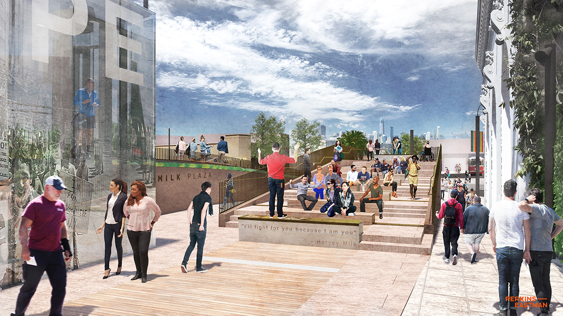 LR-Memorial visitors Gather Spontaneously for a Speaker in the Winged Ampthitheater Gathering Space.jpg