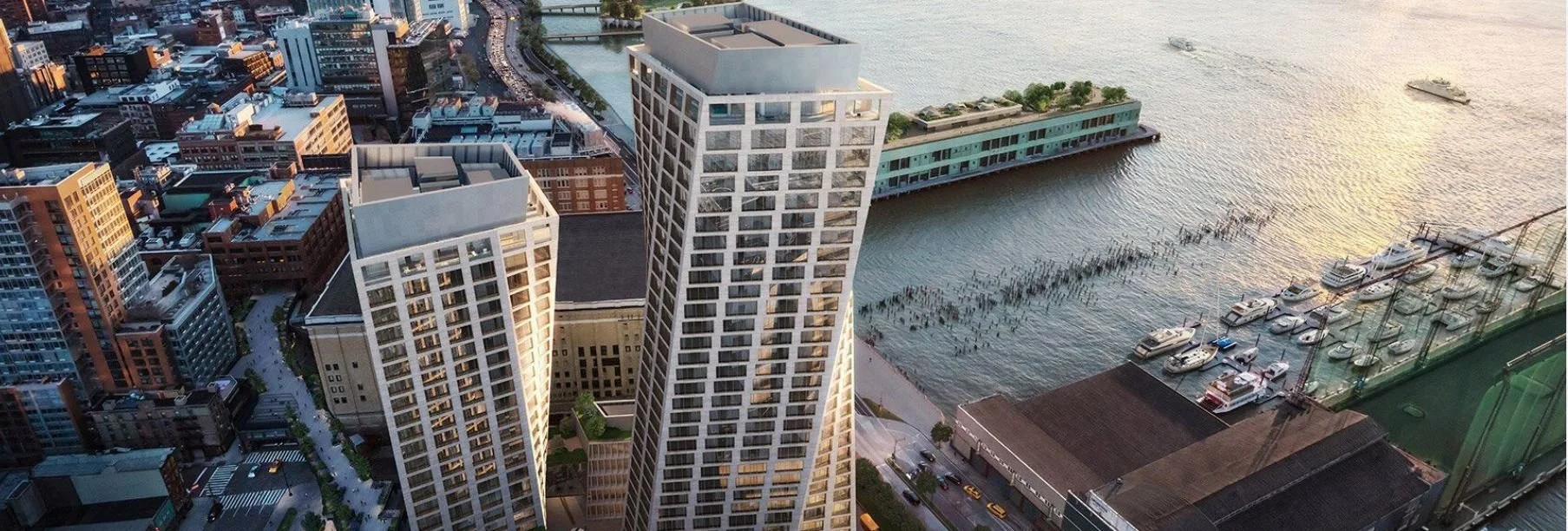 BIG's 'one high line' stands completed as a pair of twisting towers in new york