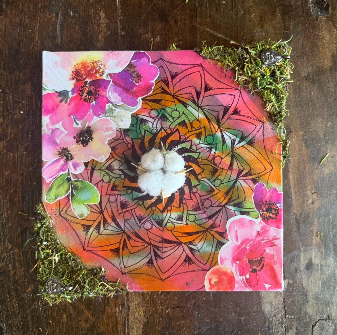 Summer Mandala with Cotton, Moss & Buddha Charm