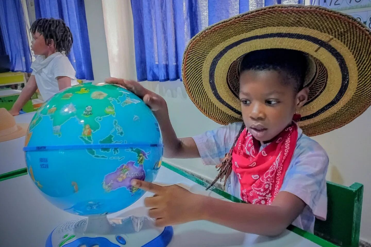 Happy Weekend! Can you guess which continent our pre-KG students were excited to learn all about here? 😃
&bull;🌍🌎🌏&bull;
Our young world explorer got to spin the globe around and confidently point to this far continent &quot;down under&quot; ;) a