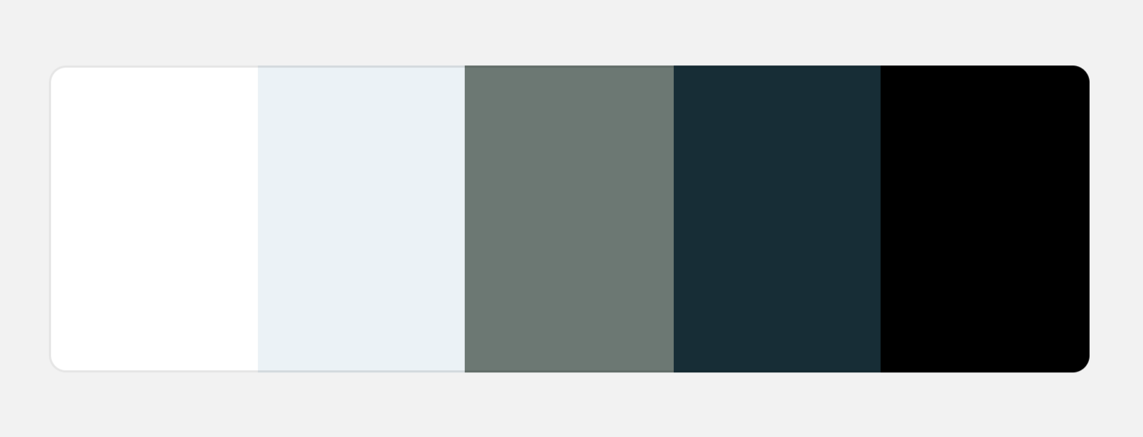 Color palette featuring shades from white to black, including light gray, medium gray, dark gray, dark blue, and black.