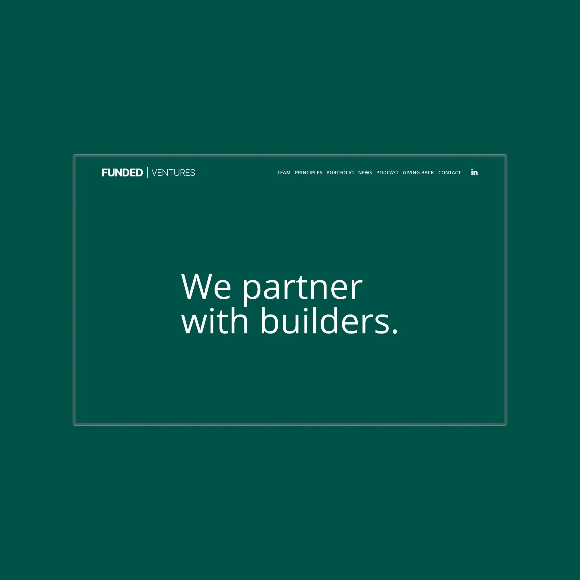Website homepage for Funded Ventures with the slogan 'We partner with builders' in the center.