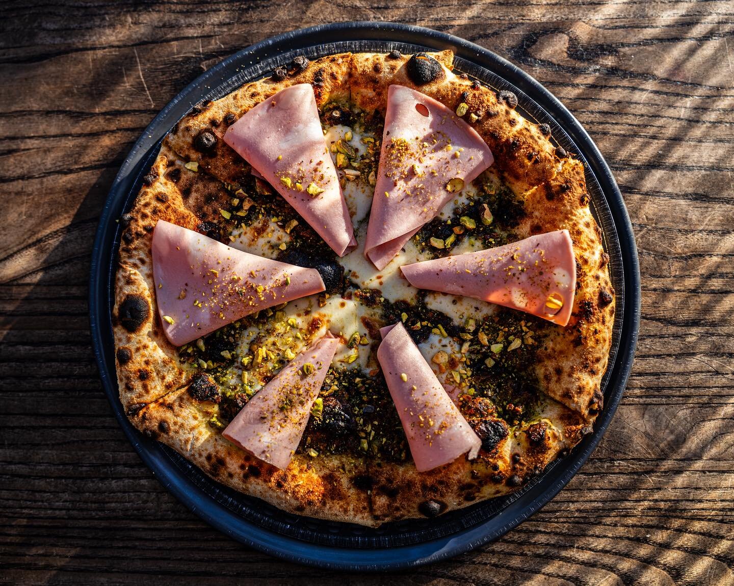 New pizza alert ‼️ The Nutty Professor. Pistachio pesto, smoked mozzarella, mortadella + more pistachios. #sparkpizzaredmond #nutlovers #pizzalover