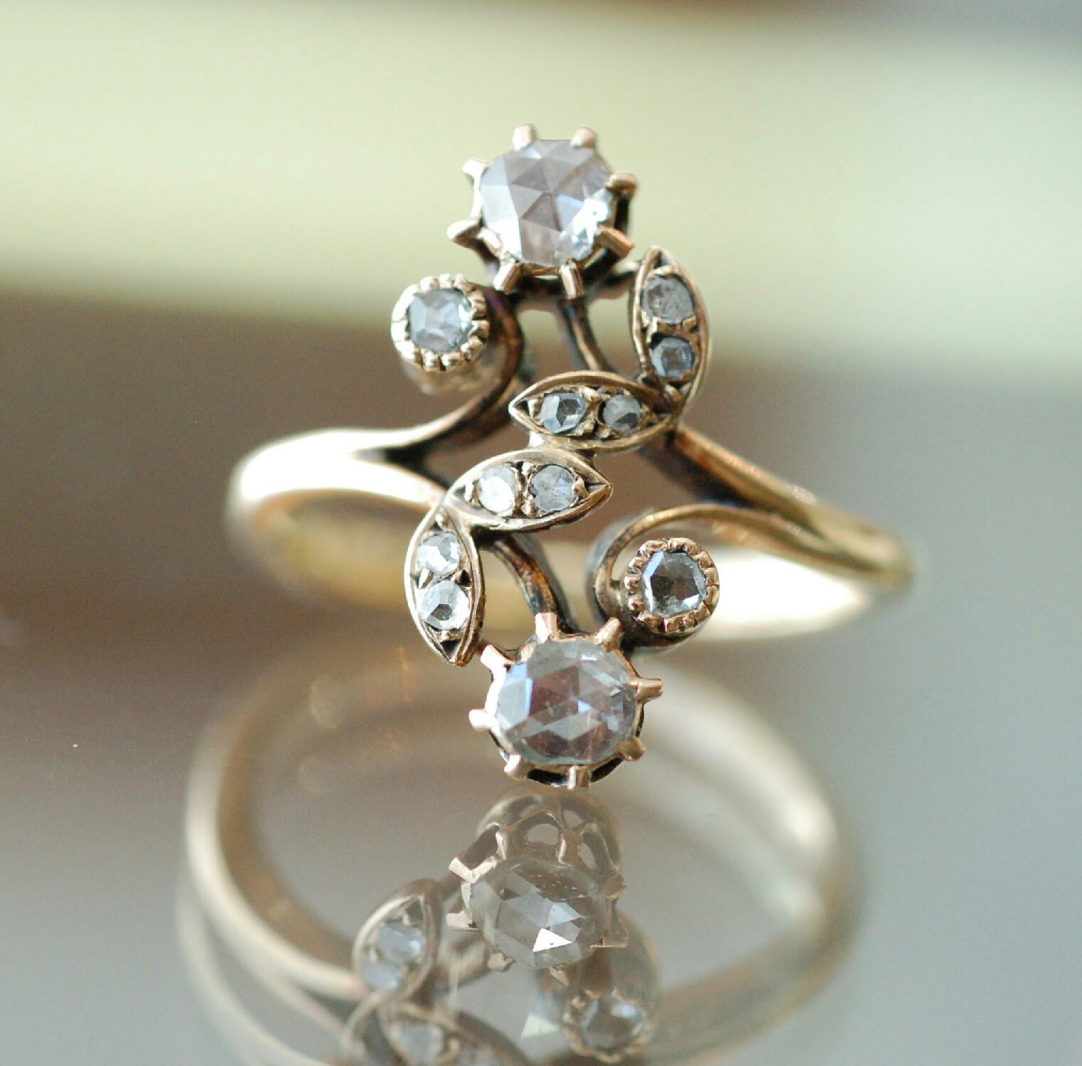 Rose cut diamond engagement ring