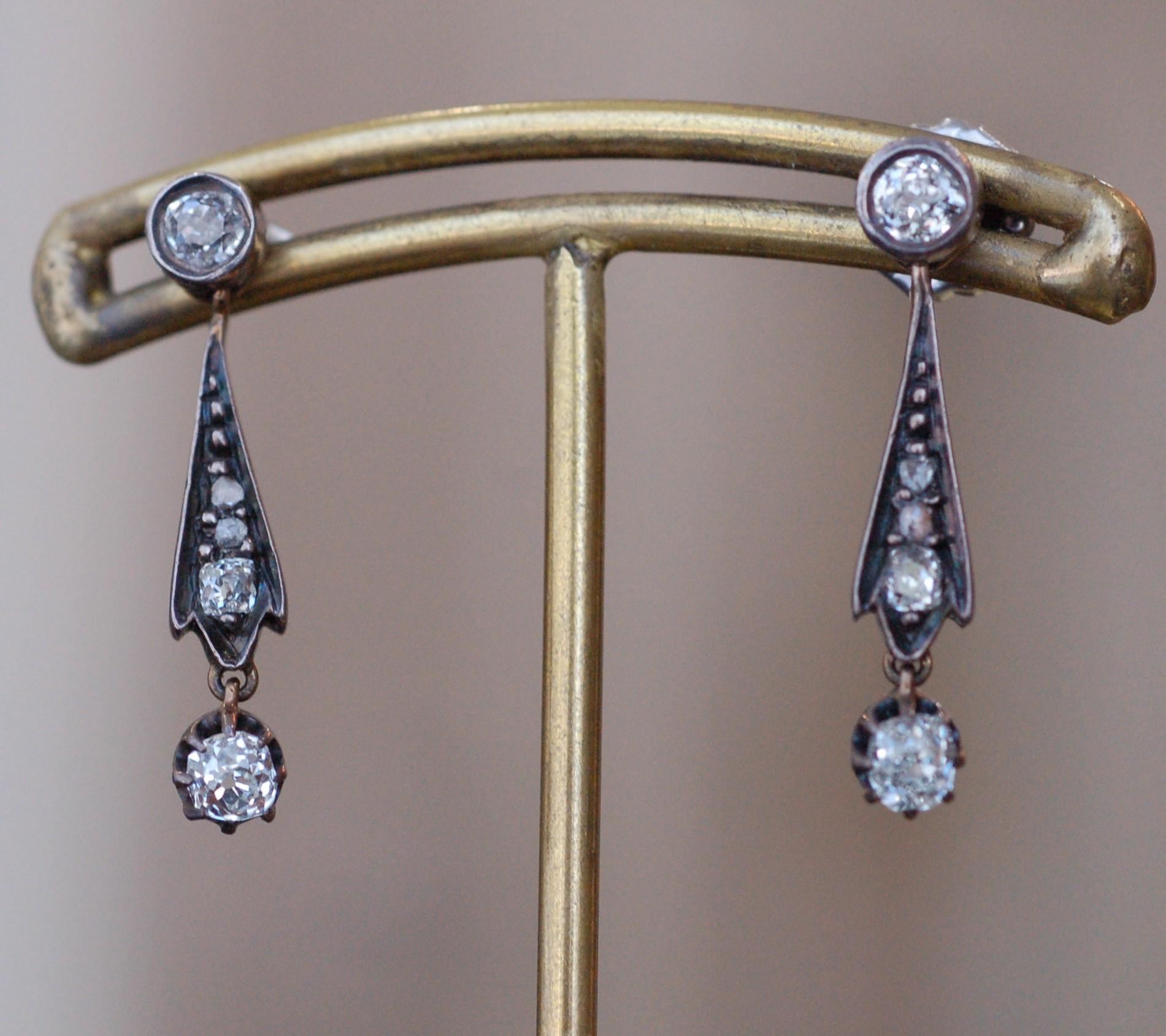 Edwardian Mine and Rose Cut Diamond Earrings