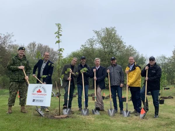(Left to Right) Captain Paul Martin, City of Pickering Councillors David Pickles and Shaheen Butt, Paul Harrington, President and CEO of Harrington & Associates, Mark Cullen, Chris Flanagan VP at Harrington & Associates, local MPP Peter Bethlenfalvy and Tom Boyce from Toronto and Region Conservation Authority