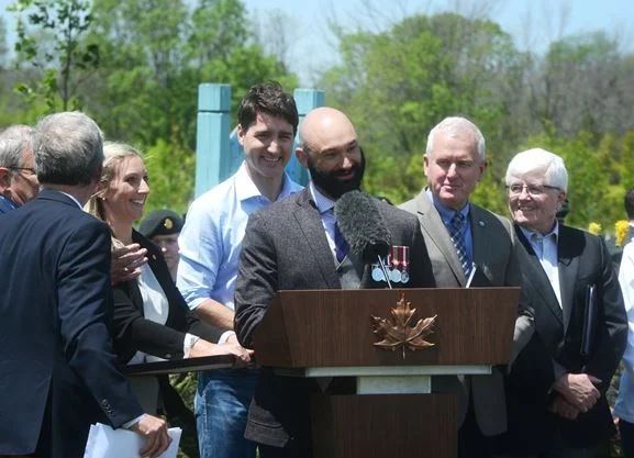 Prime Minister Justin Trudeau and Minister of Veterans Affairs Lawrence MacAulay joined members of the community at a Highway of Heroes Tree Campaign event at Intrepid Park in Whitby June 14. Canadian Armed Forces member Corporal Nick Kerr received the Minister of Veterans Affairs Commendation for outstanding dedication to volunteer work with the campaign. - Sabrina Byrnes/Torstar