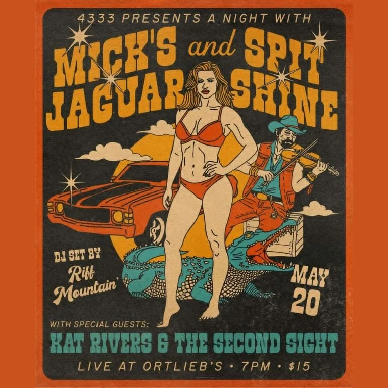 Mick's Jaguar, Spit Shine, Kat Rivers & The Second Sight, and a DJ set by Riff Mountain