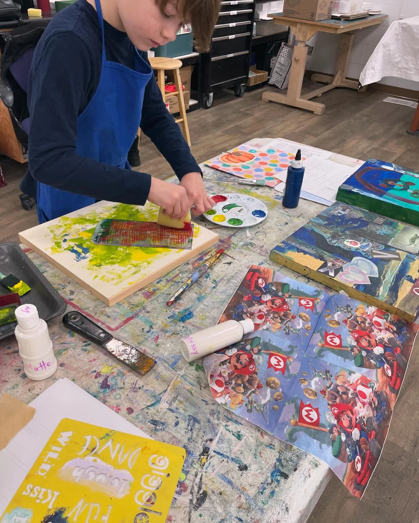 Creating together: family mixed media workshop. This class today was so much fun! It was such a joy to create along side my own Son and be lead by him through the process. We created vision boards of our family values/vibe/intentions. There are so ma