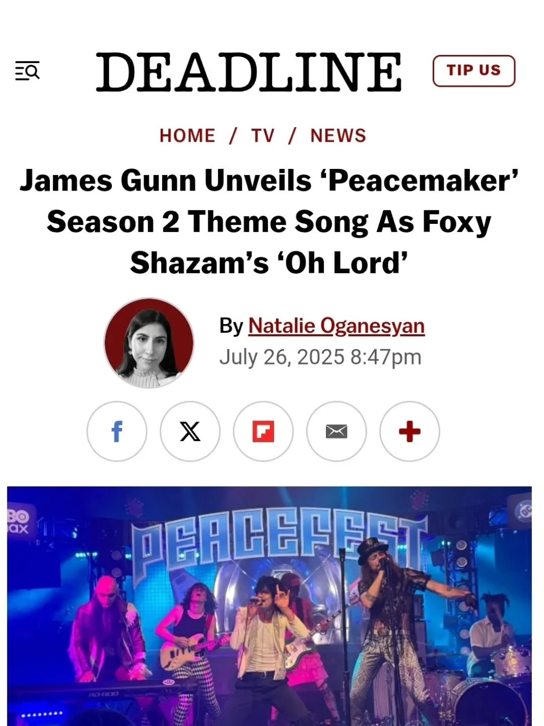 And the cat's out of the bag! 

@foxyshazam continues to rock the DCU!🤘

#peacemaker,&nbsp;#foxyshazam #OhLord,&nbsp;#peacefest,&nbsp;#sdcc #FoxyShazamPeacemaker,&nbsp;#OhLordFoxyShazamPeacemaker