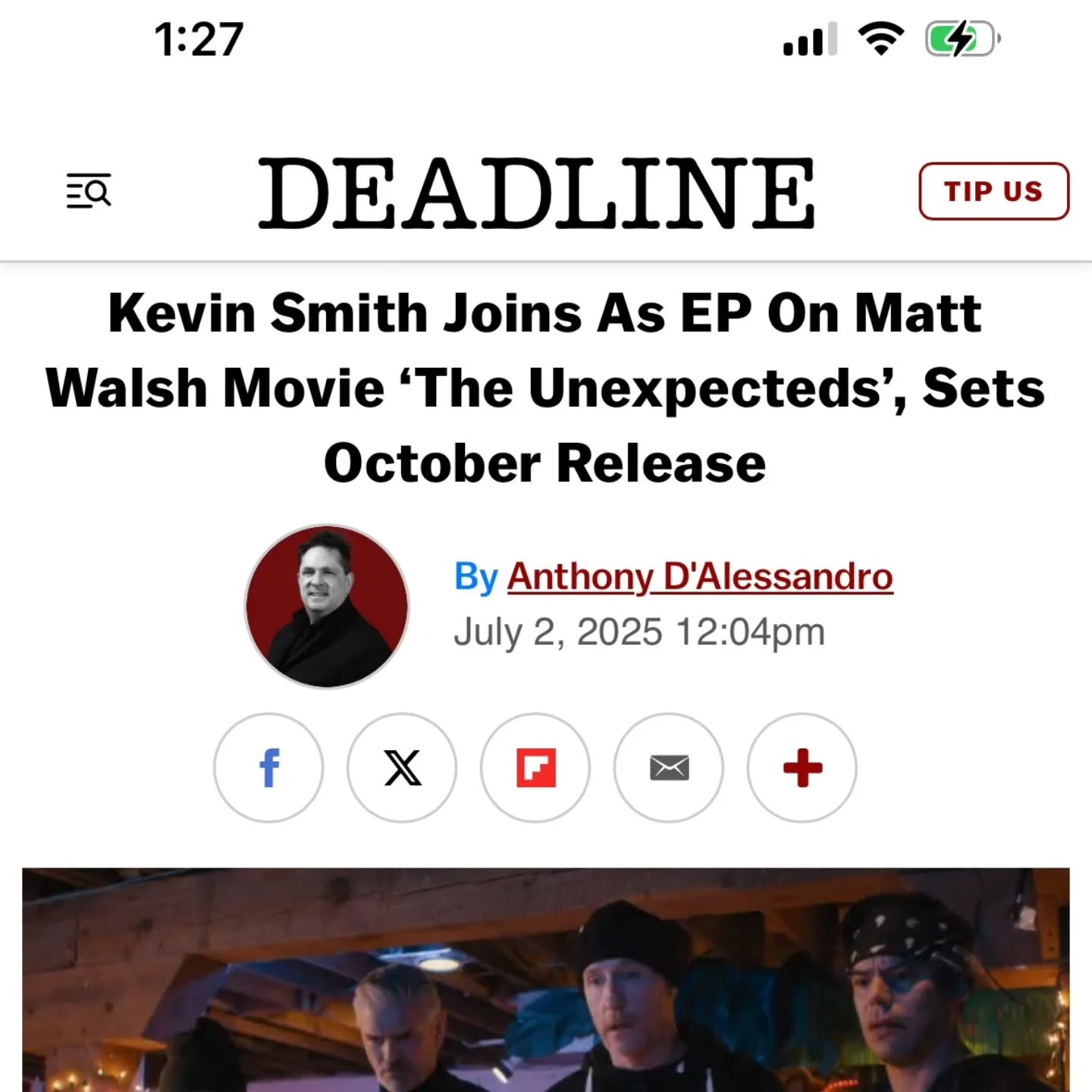 🚨🎬&nbsp;Big news!&nbsp;🎬🚨

@thatkevinsmith has signed on as EP for the feature film&nbsp;The Unexpecteds&nbsp;(@the.unexpecteds), which will be released digitally on&nbsp;October 14 via MVD Entertainment Group.

✨ It&rsquo;s always an amazing jou