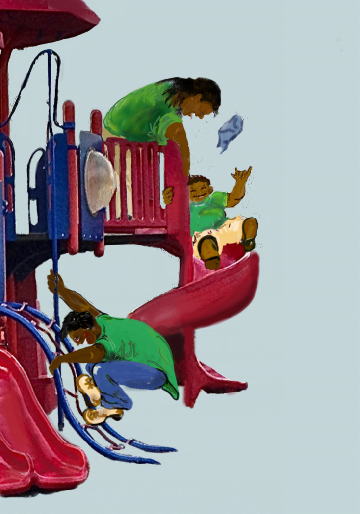  The guys in the green shirts checked him out. But then they all left in the big truck. 