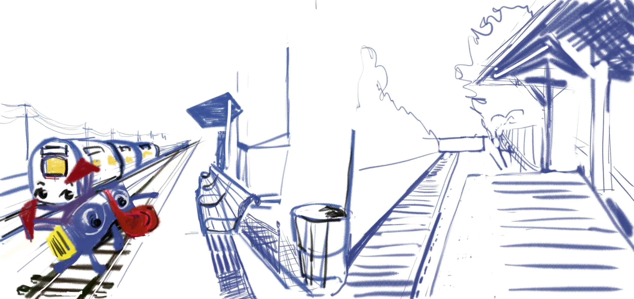  “Aha!” thought Oscar.  He stepped onto two hard tracks. He would not sink into mud here. Then the train split and one part went one way and the other part went a different way.  Oscar stopped following. He was All Set and Ready to Go, he did not wan